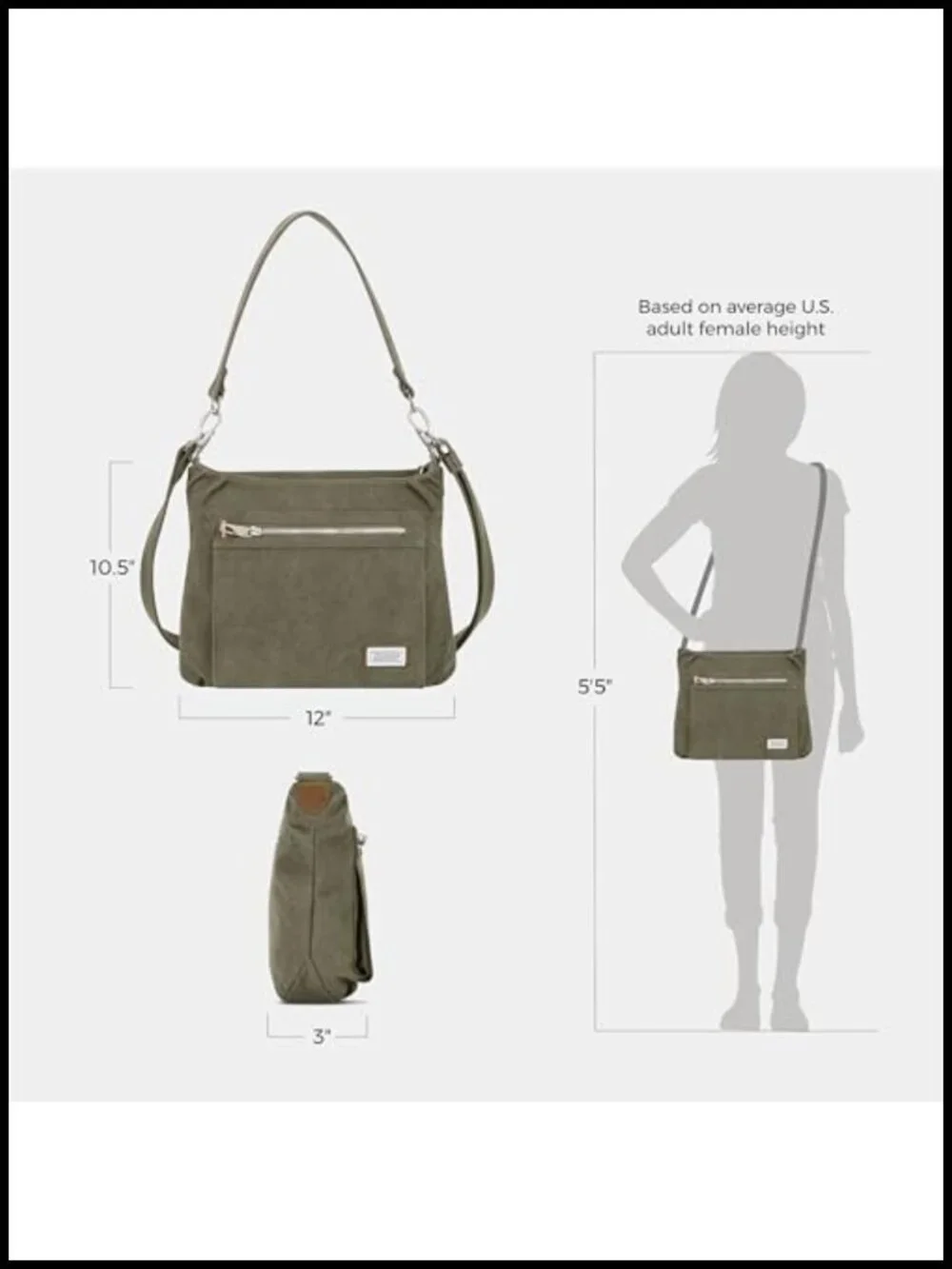 Anti-Theft Hobo Bag Cotton Poly Canvas Full-Grain Suede Trim Travel